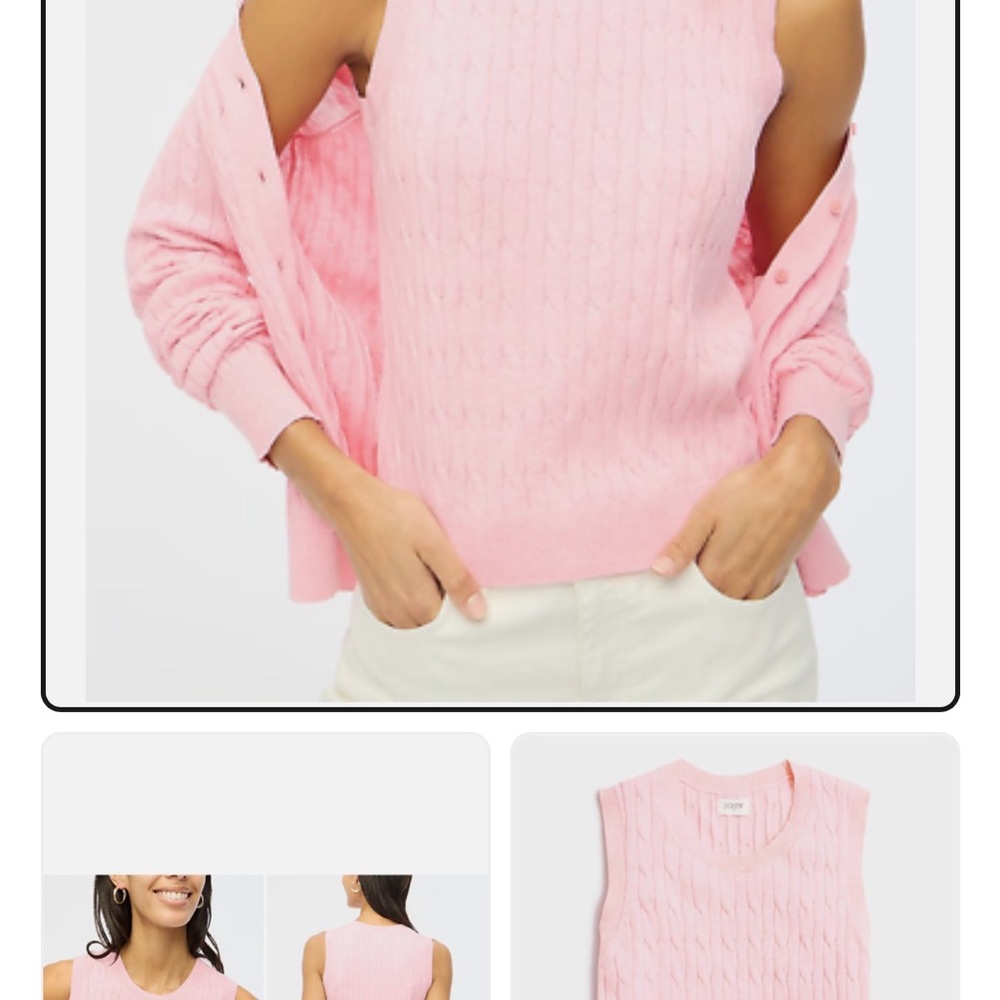 J. Crew Light Pink Cable Knit Sleeveless Crewneck Vest